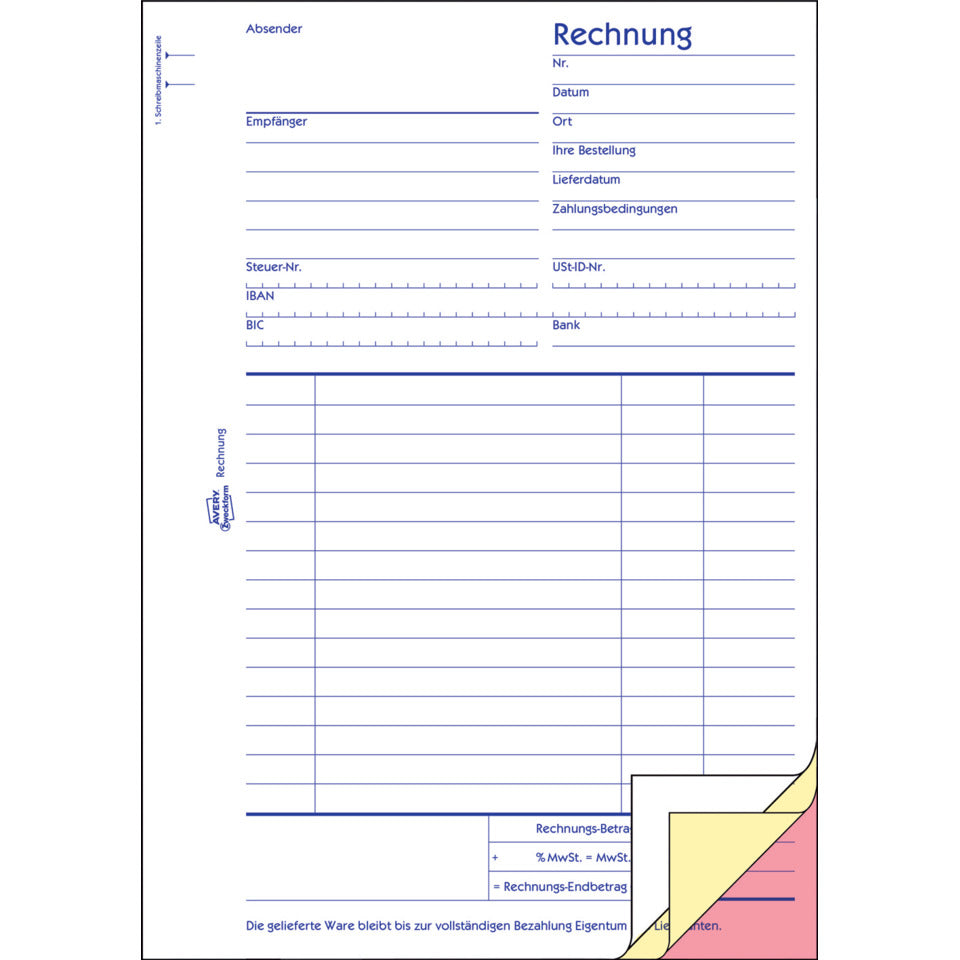 Rechnung, A5, selbstdurchschreibend, 3x40 Blatt AVERY ZWECKFORM 1731