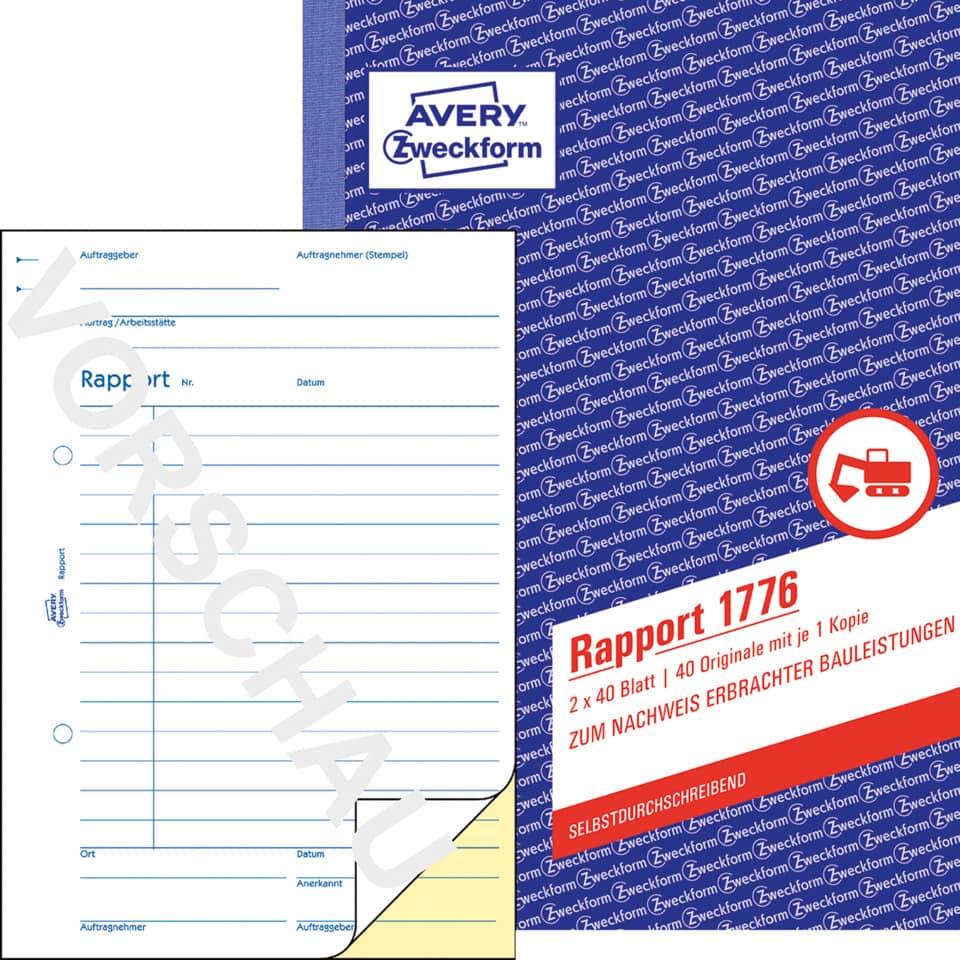 Rapport, A5, selbstdurchschreibend, 2x40 Blatt AVERY ZWECKFORM 1776 ZWECKFORM 1776 2x40Bl