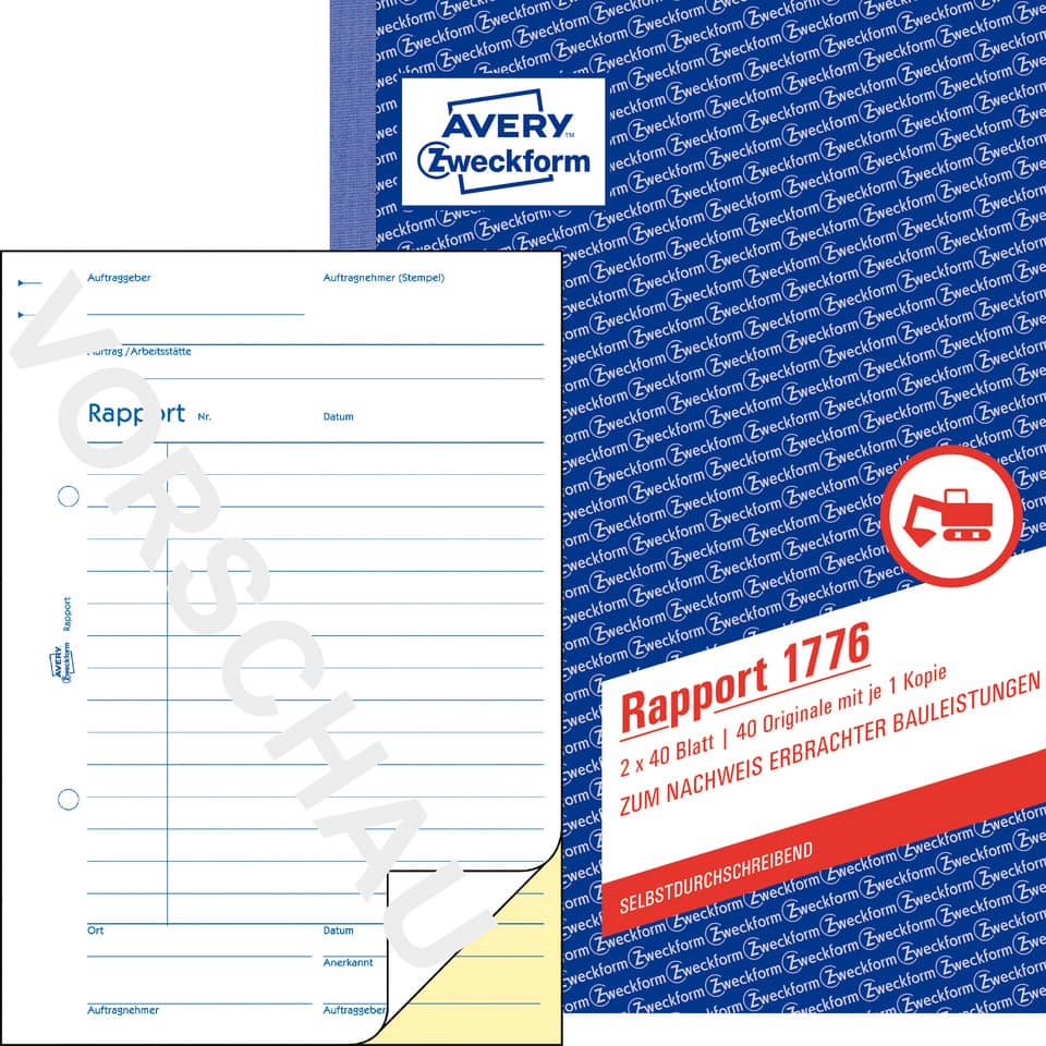 Rapport, A5, selbstdurchschreibend, 2x40 Blatt AVERY ZWECKFORM 1776 ZWECKFORM 1776 2x40Bl