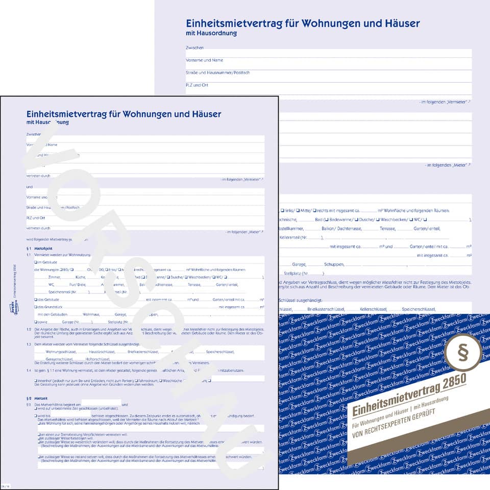 Einheitsmietvertrag für Wohnungen und Häuser, A4, mit Hausordnung, 6-seitig AVERY ZWECKFORM 2850 ZWECKFORM 2850 6seitig