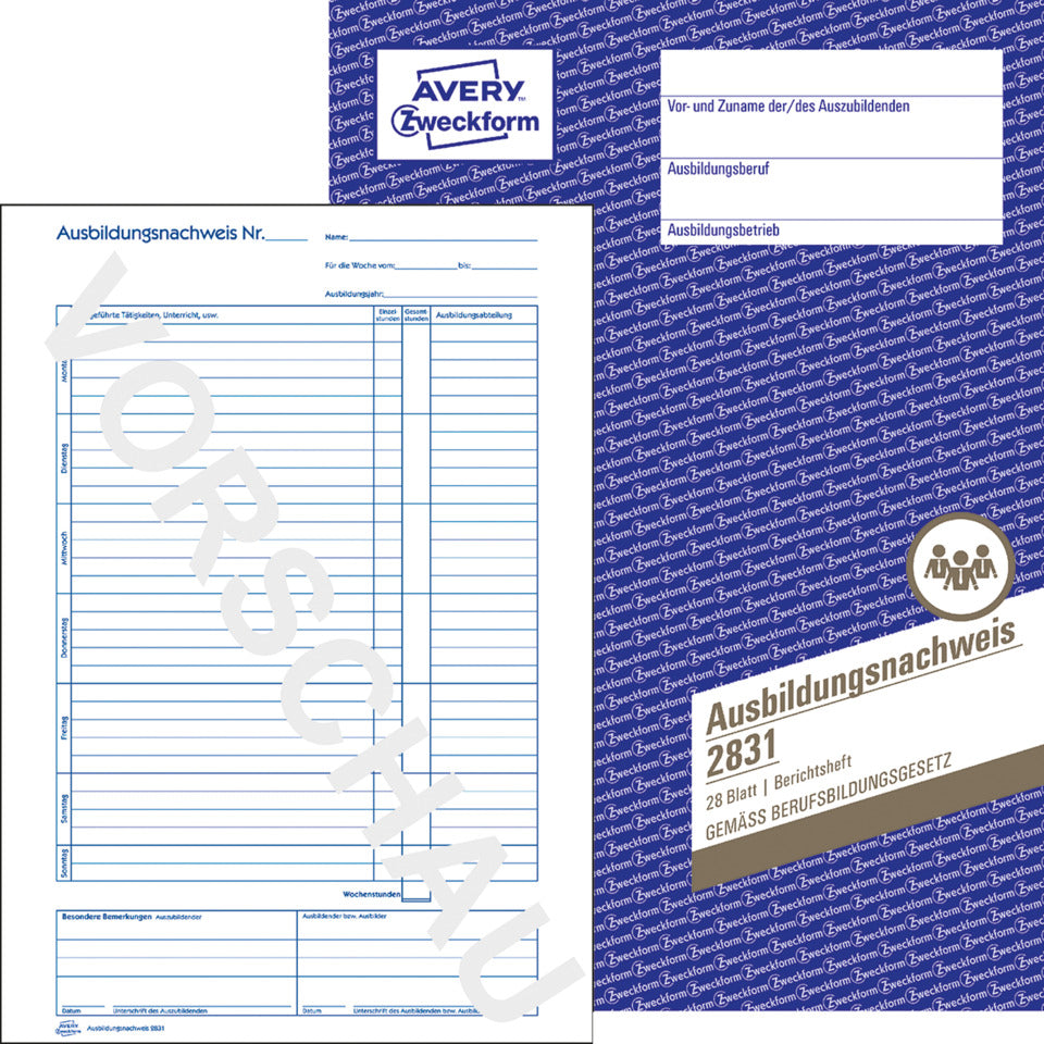Ausbildungsnachweis, A4, 28 Blatt AVERY ZWECKFORM 2831