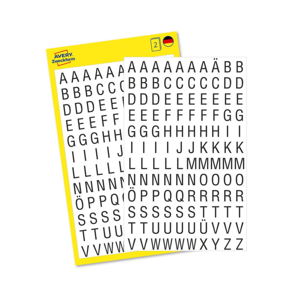 Buchstabenetiketten A-Z, 120 Stück, schwarz AVERY ZWECKFORM 3720 ZWECKFORM 3720 6,5 mm Druckschrift