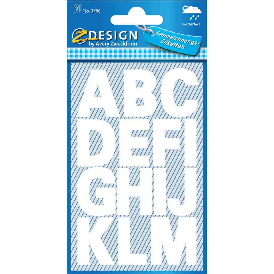 Buchstabenetiketten A-Z, 54 Stück, weiß AVERY ZWECKFORM 3786 ZWECKFORM 3786 25 mm wetterfest