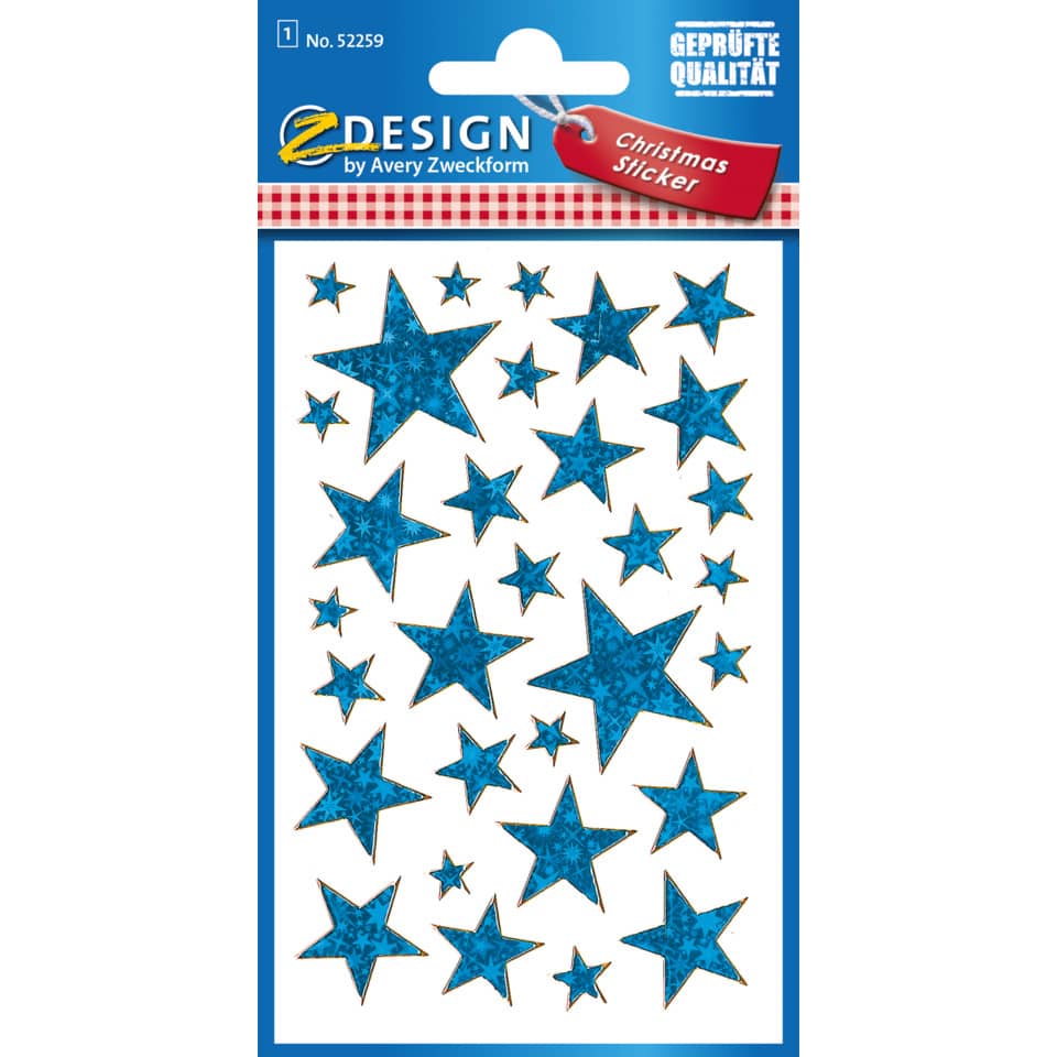 Weihnachtssticker Sterne, 31 Stück, blau AVERY ZWECKFORM 52259 ZWECKFORM 52259 blau