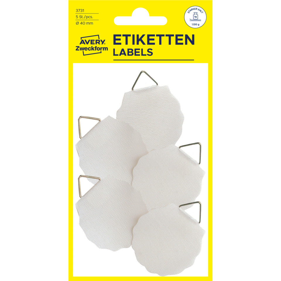 Bildaufhänger, Ø 40mm, Leinen, 5 Stück, weiß AVERY ZWECKFORM 3731 ZWECKFORM 3731 selbstklebend 5 Stück