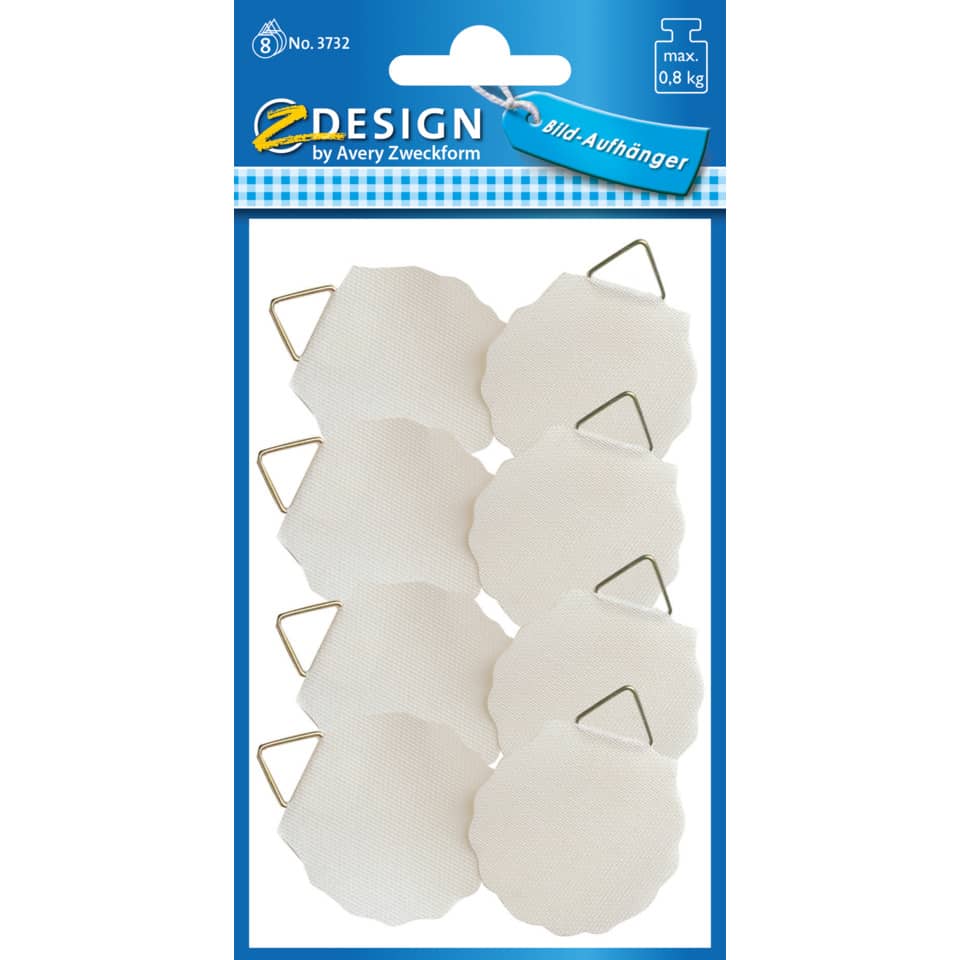 Bildaufhänger, Ø 30mm, Leinen, 8 Stück, weiß AVERY ZWECKFORM 3732 ZWECKFORM 3732 selbstklebend 8 St.