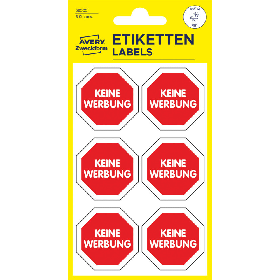 Hinweisetiketten ''Keine Werbung'', 6 Stück AVERY ZWECKFORM 59505