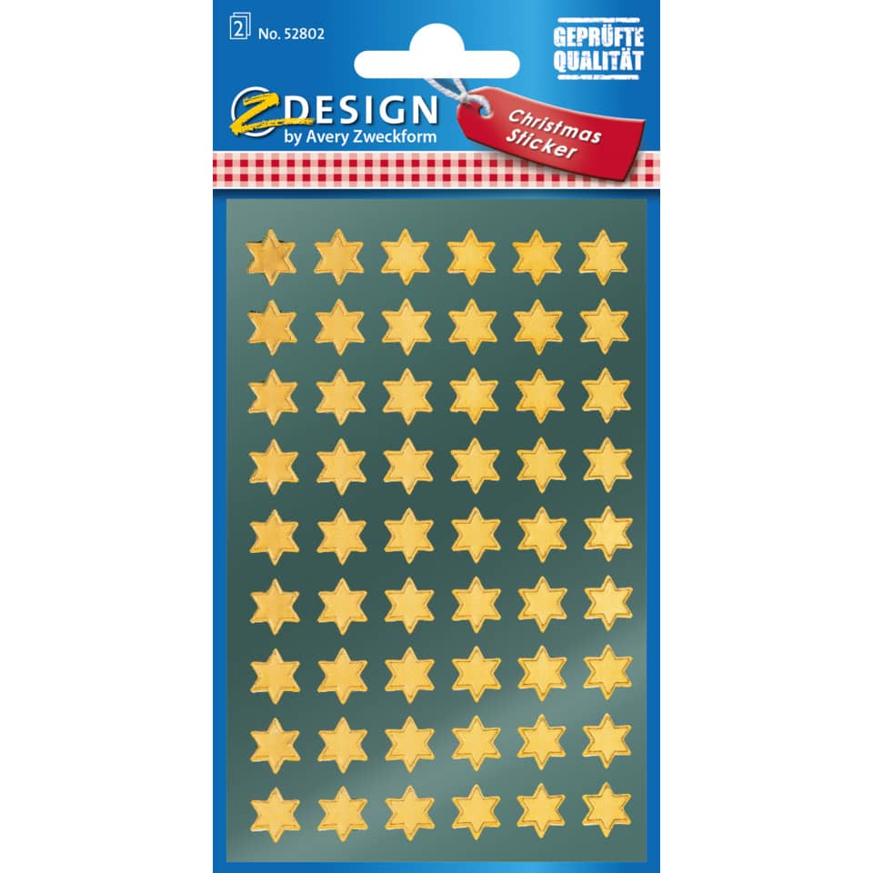 Weihnachtssticker Sterne, 8mm, 54 Stück AVERY ZWECKFORM 52802 ZWECKFORM 52802 gold