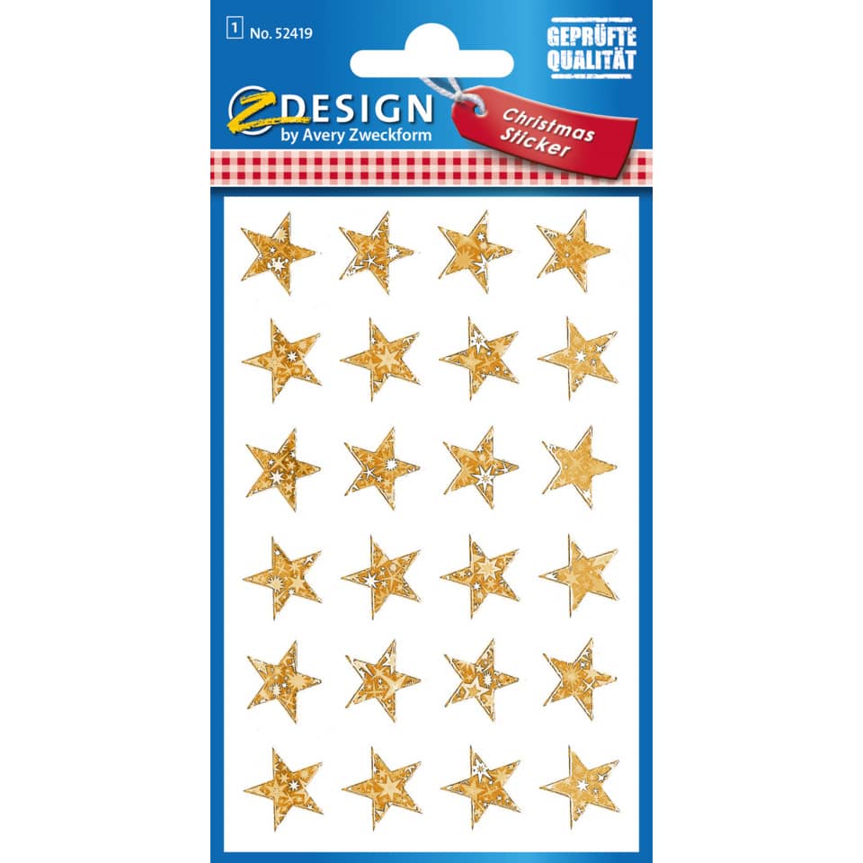 Weihnachtssticker Sterne, 15mm, 24 Stück, gold AVERY ZWECKFORM 52419 ZWECKFORM 52419 gold