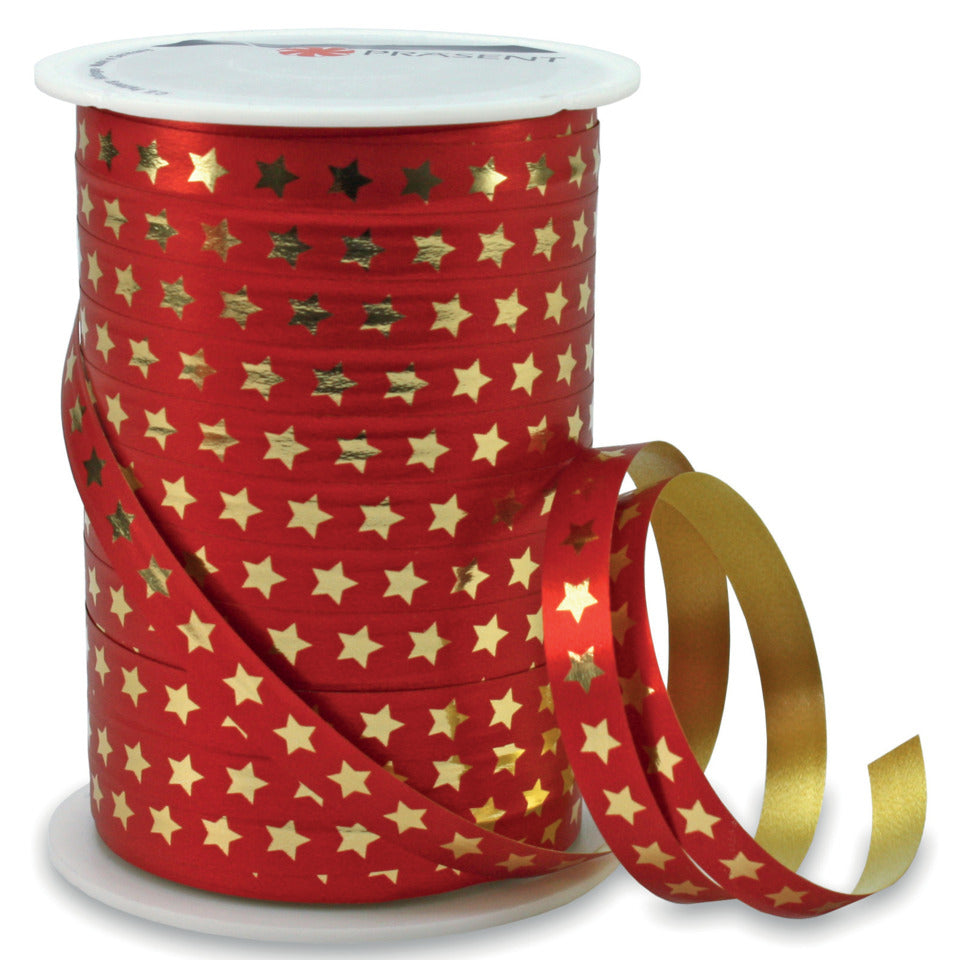 Ringelband Stern - 10 mm x 100 m, rot  7049-709 704 9-709