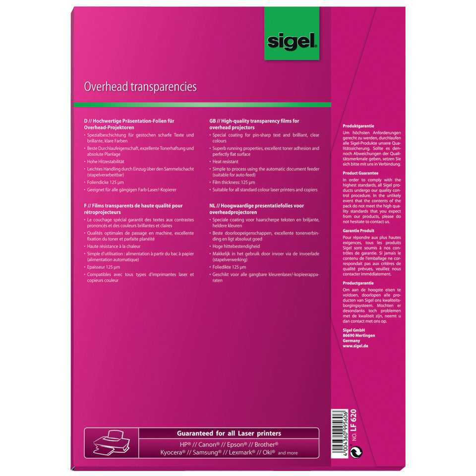 Farblaser/-Kopier-Folie, A4, 50 Blatt SIGEL LF620 SIGEL LF620 50BL Farblaser
