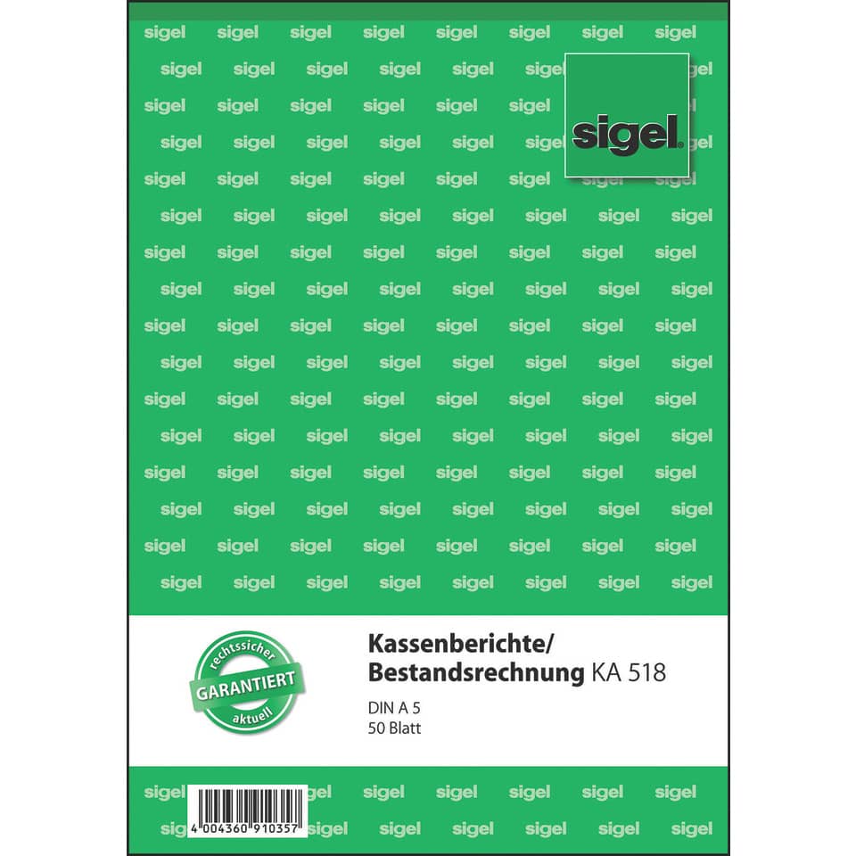 Kassenbericht mit Bestandsrechnung, A5, 50 Blatt SIGEL KA518 SIGEL KA518 Bestandsrechnung