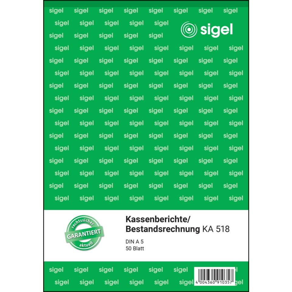 Kassenbericht mit Bestandsrechnung, A5, 50 Blatt SIGEL KA518 SIGEL KA518 Bestandsrechnung