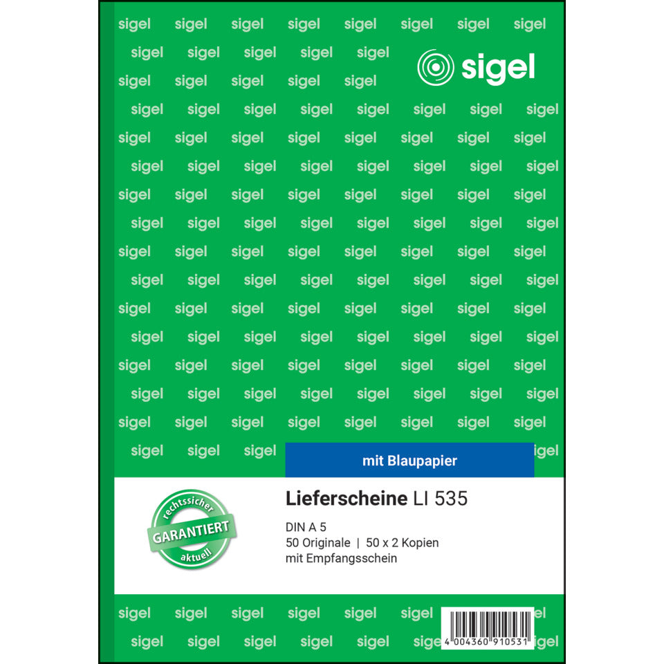 Lieferscheinbuch mit Empfangsschein, A5, mit Blaupapier, 3x50 Blatt SIGEL LI535