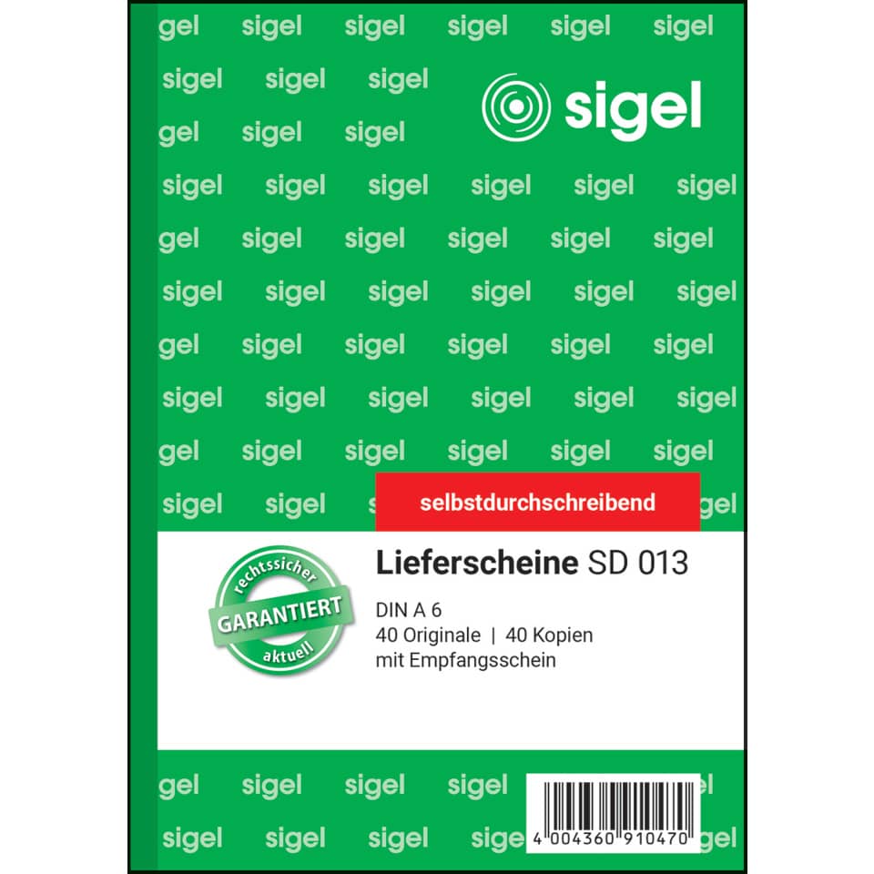 Lieferscheinbuch mit Empfangsschein, A6, selbstdurchschreibend, 2x40 Blatt SIGEL SD013