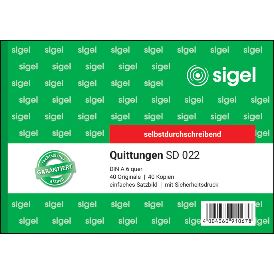 Quittung, A6, 2x40 Blatt SIGEL SD022 SIGEL SD022 2 fach SD