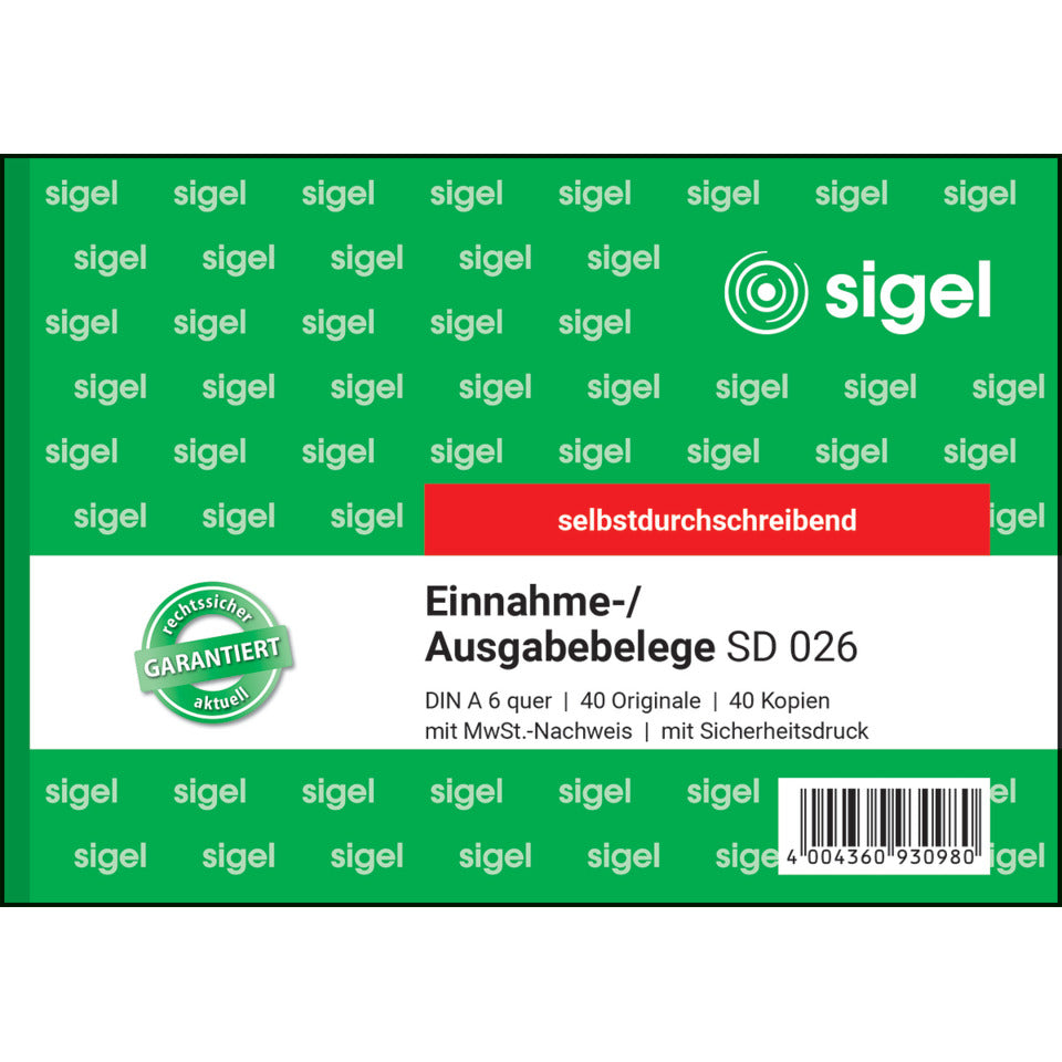 Ausgabe/Einnahmebeleg, A6, 2x40 Blatt SIGEL SD026 SIGEL SD026 SD