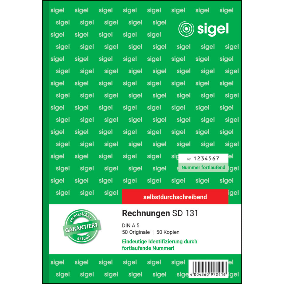 Rechnung, A5, 2x50 Blatt SIGEL SD131 SIGEL SD131 fortlfd. num.