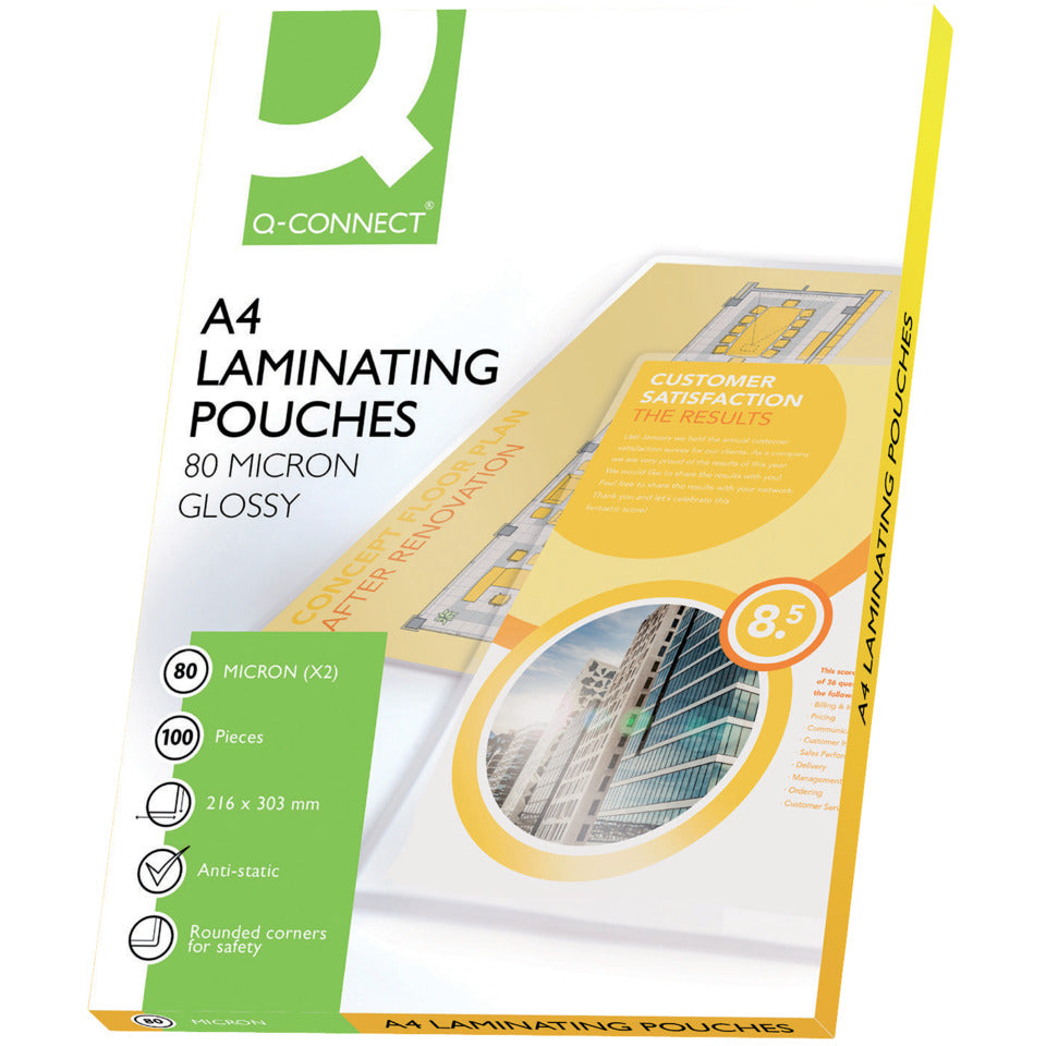 Laminierhülle, A4, 2 x 80 µm, glänzend, 100 Stück Q-CONNECT KF04114
