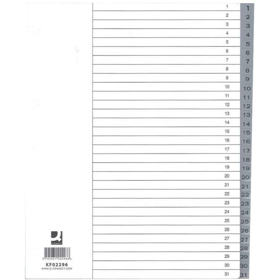 Ordnerregister 1-31, A4, grau Q-CONNECT KF02296 Q-CONNECT KF02296 Überbreite