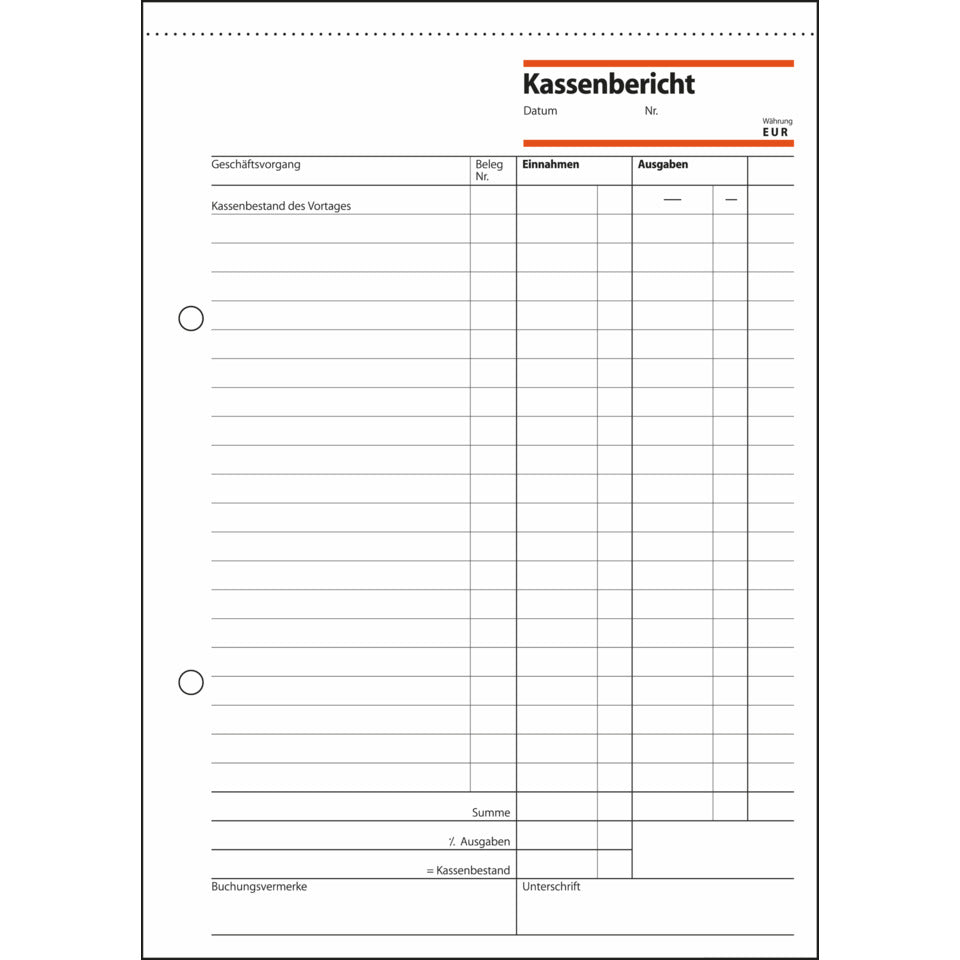Kassenbericht mit Bestandsrechnung, A5, 50 Blatt SIGEL KA518 SIGEL KA518 Bestandsrechnung