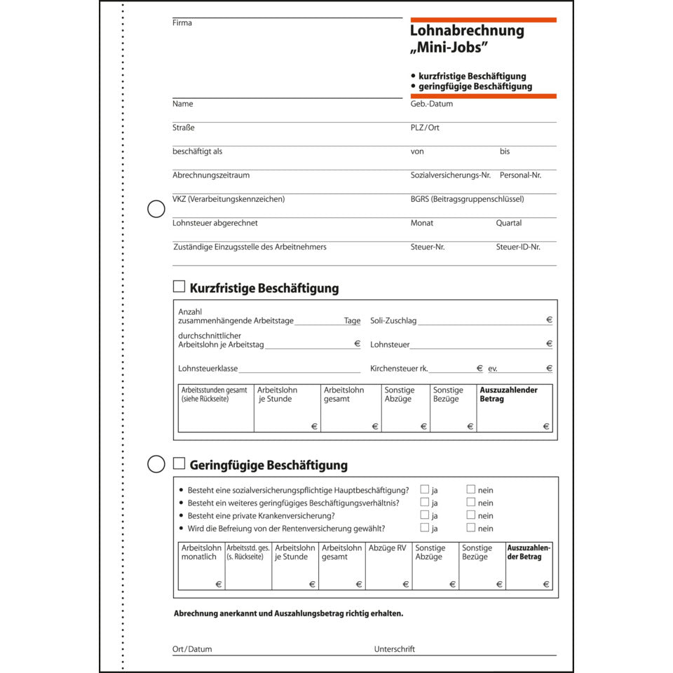 Lohn + Gehaltsabrechnung Mini-Jobs, A5, 50 Blatt SIGEL LO519 SIGEL LO519 A5 50 Blatt