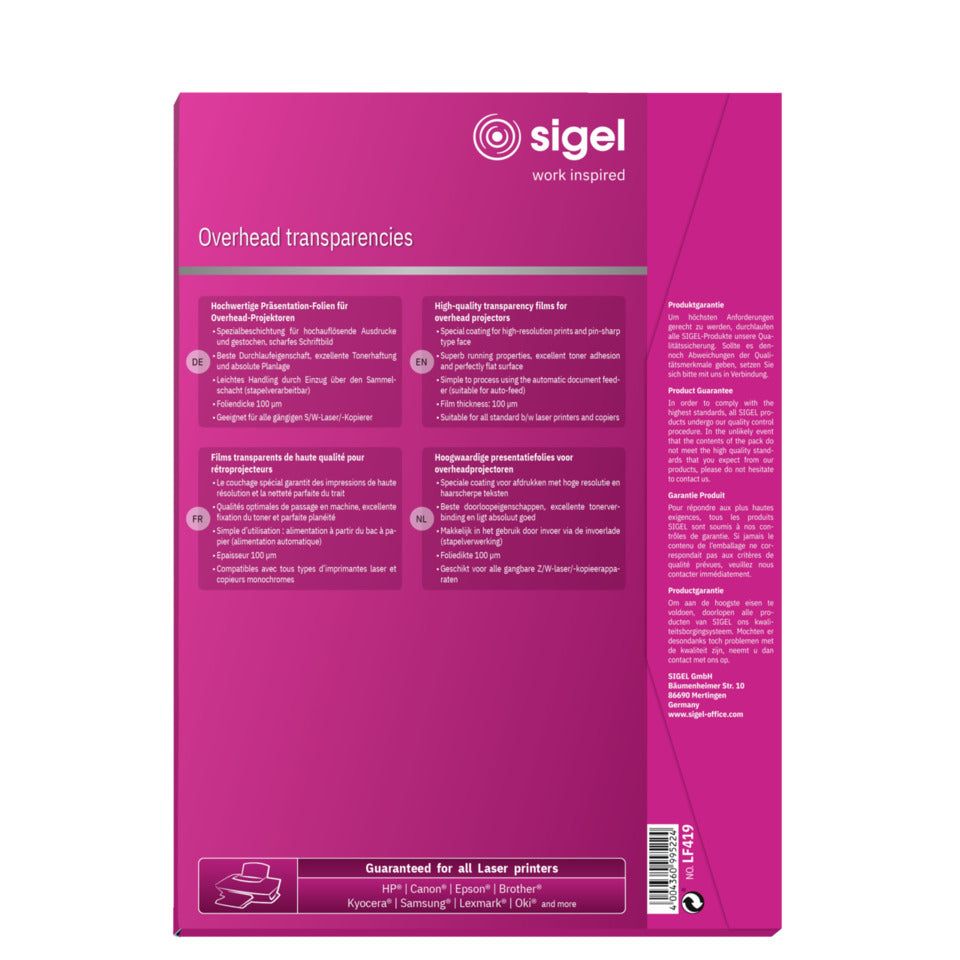 S/W-Kopier-Folie, A4, 100 Blatt SIGEL LF419 SIGEL LF419 100BL
