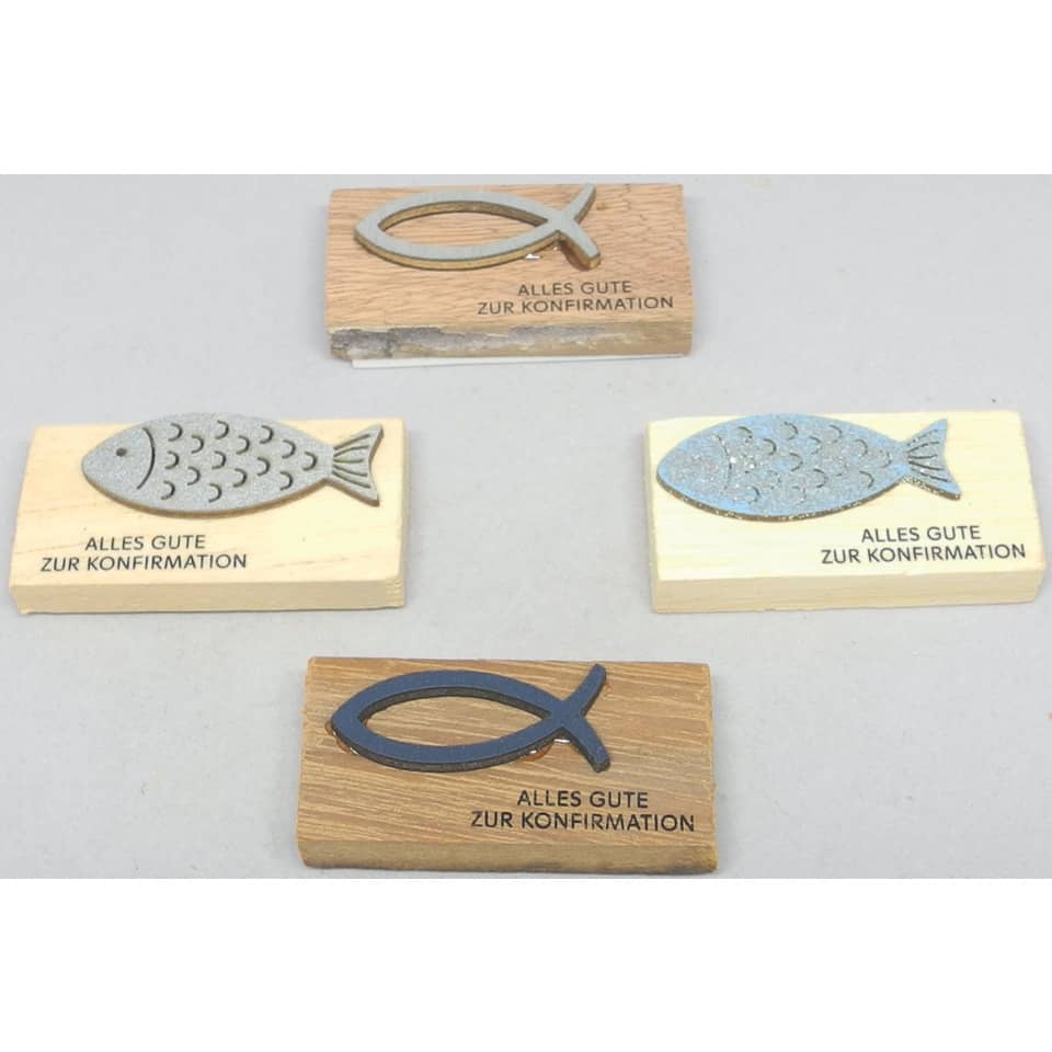 Holzfisch Konfirmation auf Holztafel, sortiert  0901 0901 auf Holztafel