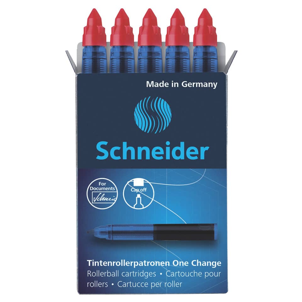 Tintenrollerpatrone One Change, 0,6 mm, rot, 5er Schachtel SCHNEIDER 50-185402 SCHNEIDER 185402