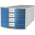 Schubladenbox IMPULS, A4/C4, 4 geschlossene Schubladen, lichtgrau/transl.-blau HAN 1012-64D HAN 1012-64 geschlossen
