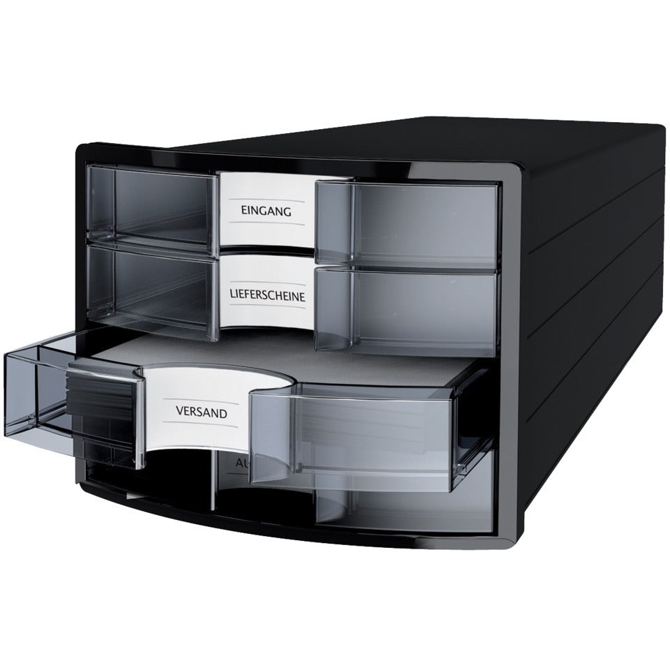 Schubladenbox IMPULS, A4/C4, 4 geschlossene Schubladen, schwarz/transluzent klar HAN 1012-363D HAN 1012-363 geschlossen