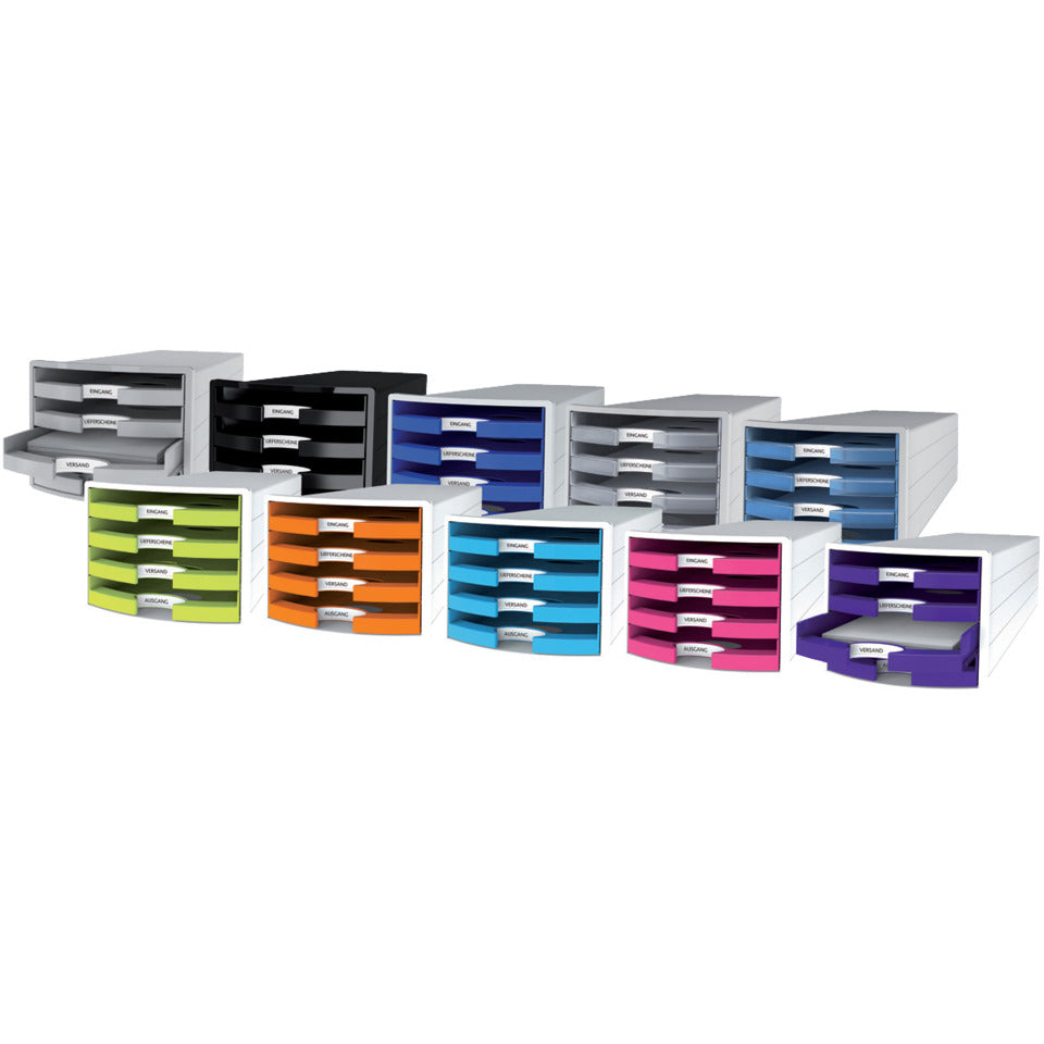 Schubladenbox IMPULS, DIN A4/C4, 4 offene Schubladen, weiß/Trend Colour hellblau HAN 1013-54D HAN 1013-54 offen