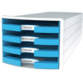 Schubladenbox IMPULS, DIN A4/C4, 4 offene Schubladen, weiß/Trend Colour hellblau HAN 1013-54D HAN 1013-54 offen