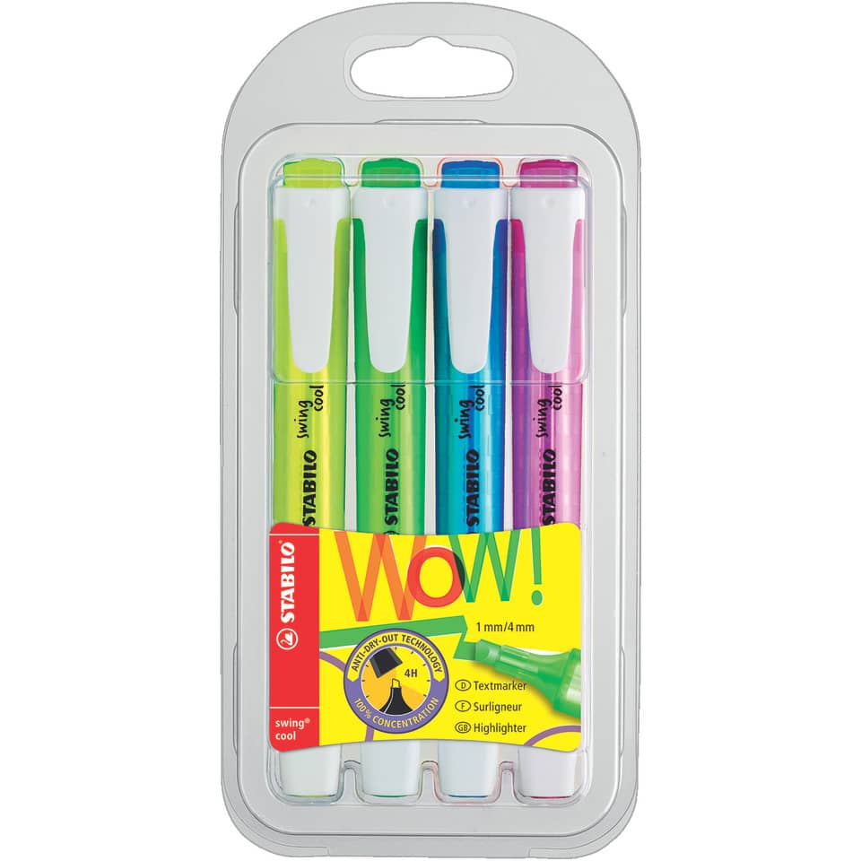 Textmarker swing® cool Etui, 4 Stifte, sortiert STABILO 275/4 STABILO 275/4 Blister