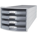 Schubladenbox IMPULS, DIN A4/C4, 4 offene Schubladen, lichtgrau/transluzent-klar HAN 1013-63D HAN 1013-63 offen