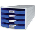 Schubladenbox IMPULS, DIN A4/C4, 4 offene Schubladen, lichtgrau/blau HAN 1013-14D HAN 1013-14 offen