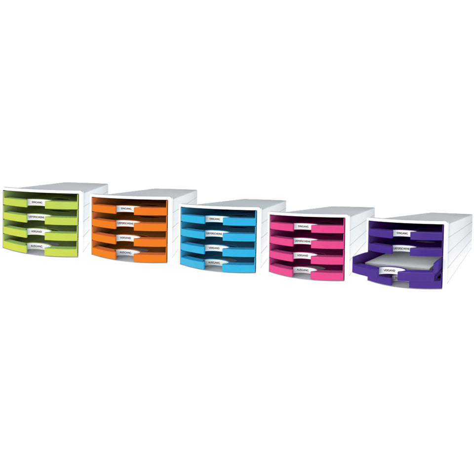 Schubladenbox IMPULS, DIN A4/C4, 4 offene Schubladen, weiß/Trend Colour lila HAN 1013-57D HAN 1013-57 offen