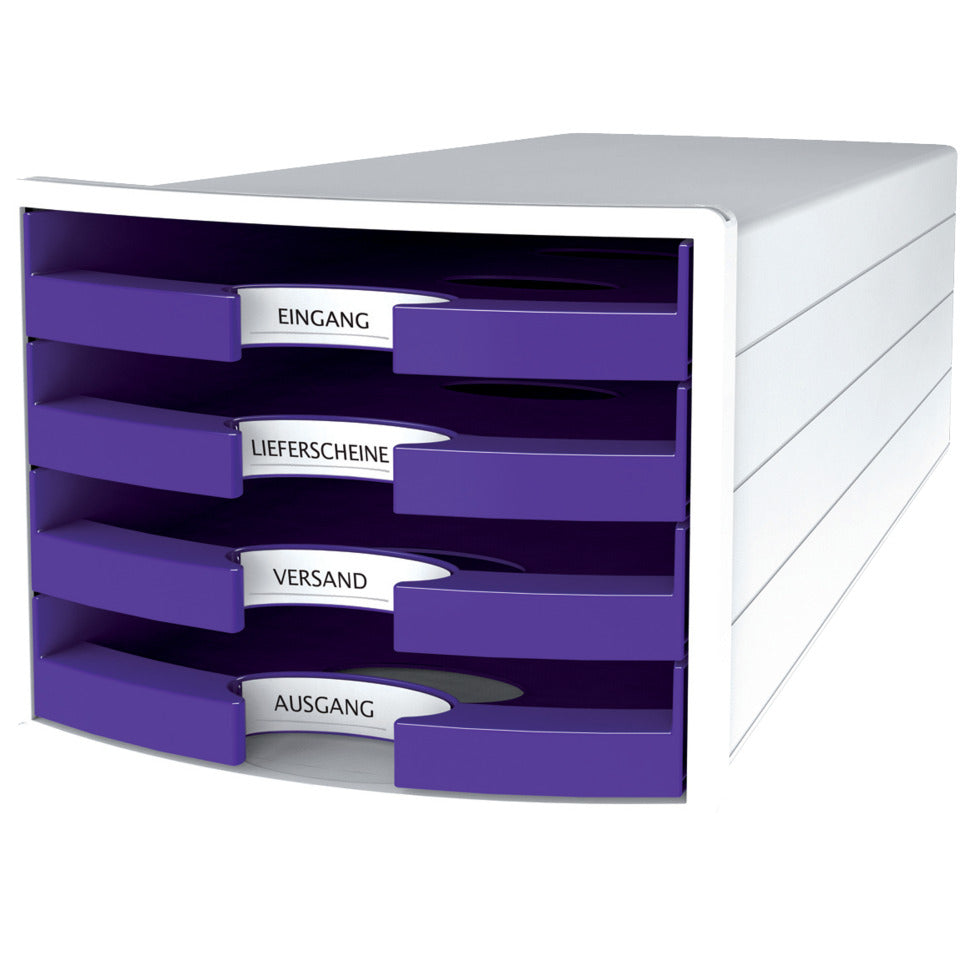 Schubladenbox IMPULS, DIN A4/C4, 4 offene Schubladen, weiß/Trend Colour lila HAN 1013-57D HAN 1013-57 offen