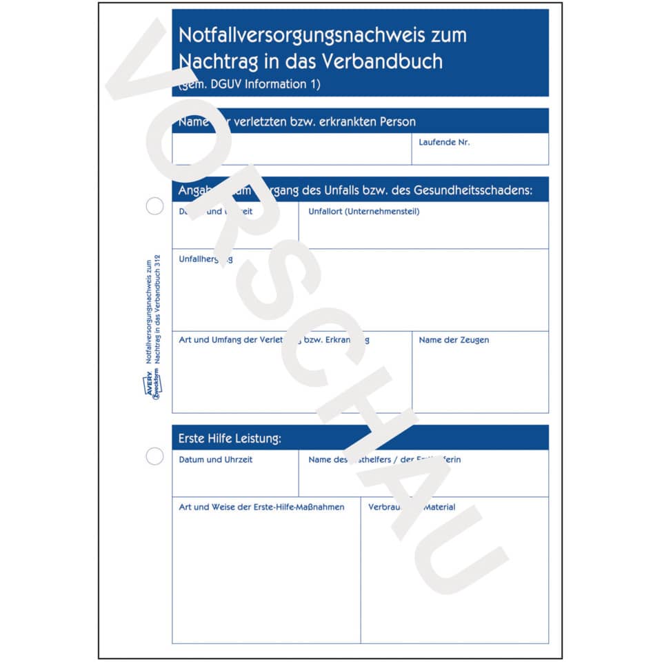 Erste Hilfe Meldeblock, A5, 50 Blatt AVERY ZWECKFORM 312