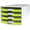 Schubladenbox IMPULS, DIN A4/C4, 4 offene Schubladen, weiß/Trend Colour lemon HAN 1013-50D HAN 1013-50 offen