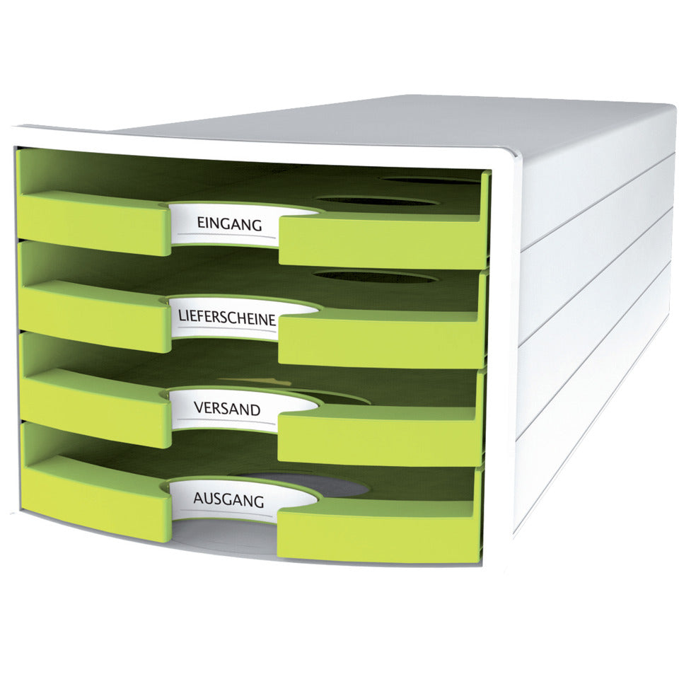Schubladenbox IMPULS, DIN A4/C4, 4 offene Schubladen, weiß/Trend Colour lemon HAN 1013-50D HAN 1013-50 offen
