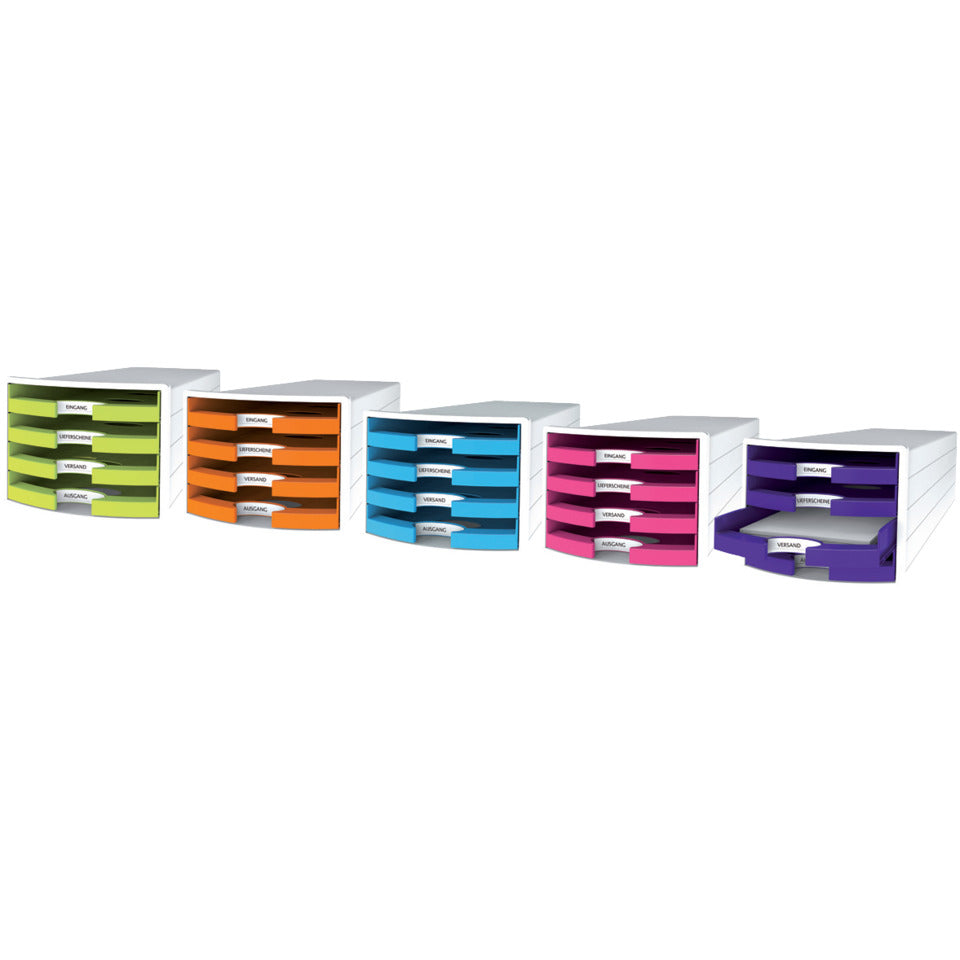 Schubladenbox IMPULS, DIN A4/C4, 4 offene Schubladen, weiß/Trend Colour lemon HAN 1013-50D HAN 1013-50 offen