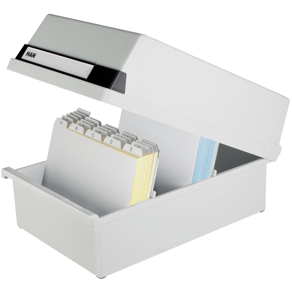 Karteikasten A5 quer, für 1300 Karten, 2 Stützplatten m. Sichtreitern, lichtgrau HAN 955-11D HAN 955-11  1300Kt