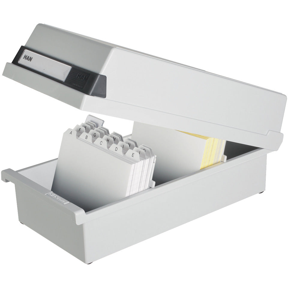 Karteikasten A6 quer, für 1300 Karten, 2 Stützplatten m. Sichtreitern, lichtgrau HAN 956-11D HAN 95611  1300Kt