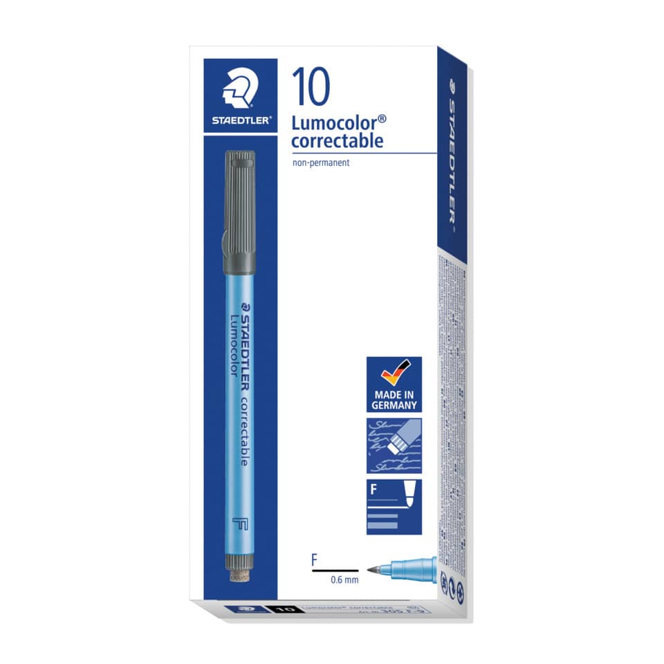Folienstift Lumocolor® correctable, 0,6 mm, schwarz STAEDTLER 305 F-9 STAEDTLER 305 F-9 correctable