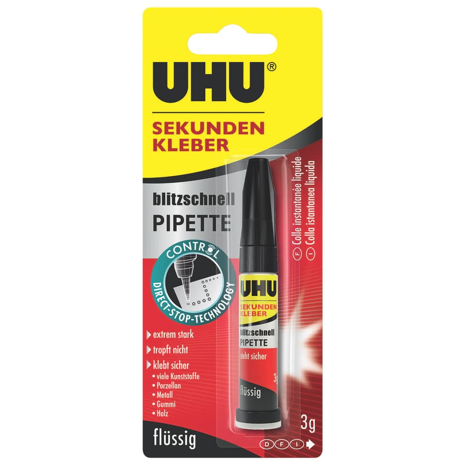 Sekundenkleber blitzschnell PIPETTE, Pipette mit 3 g UHU 45570 UHU 45570 blitzschnell