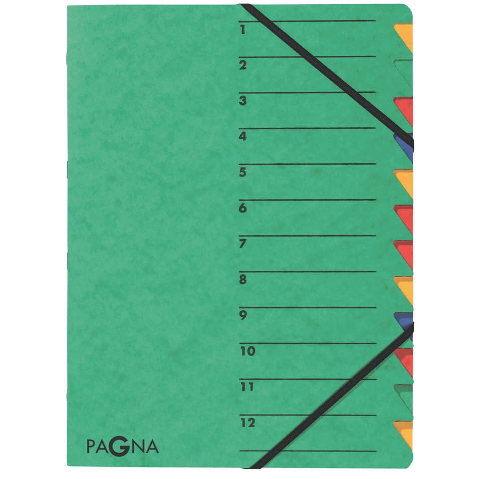 Ordnungsmappe, A4, 12-teilig, grün PAGNA 24131-03 PAGNA 24131-03 Gummizug