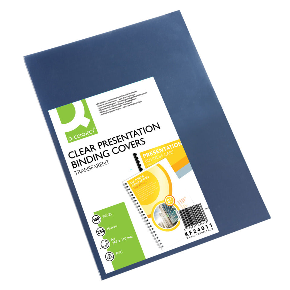 Einbanddeckel, A4, 250mic, 100 Stück, transparent Q-CONNECT KF24011 Q-CONNECT KF24011 100St.