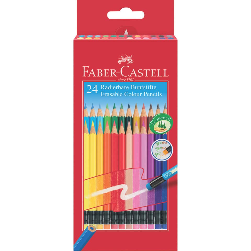 Farbstifte Classic Colours mit Radierer, 24 Stück, sortiert FABER CASTELL 116625 FABER CASTELL 116625 Classic Colours