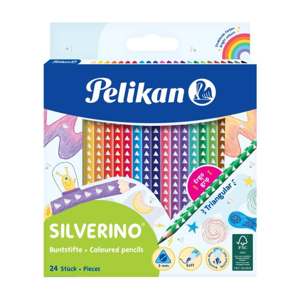 Farbstifte 24 Stück Silverino, dreieckig, dünn, 3 mm, sortiert PELIKAN 100401598 PELIKAN 100401598 700665 BD24LN dreie